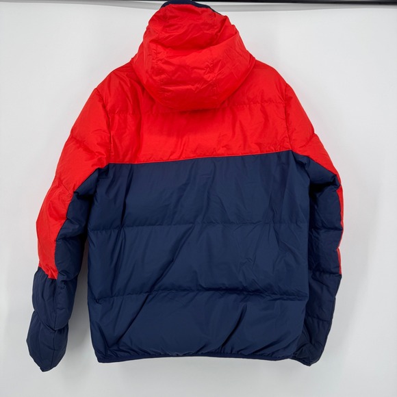 Nike Down Fill Puffer Jacket Bubble Coat Red Blue Hooded Full Zip Men's Medium - Picture 2 of 14